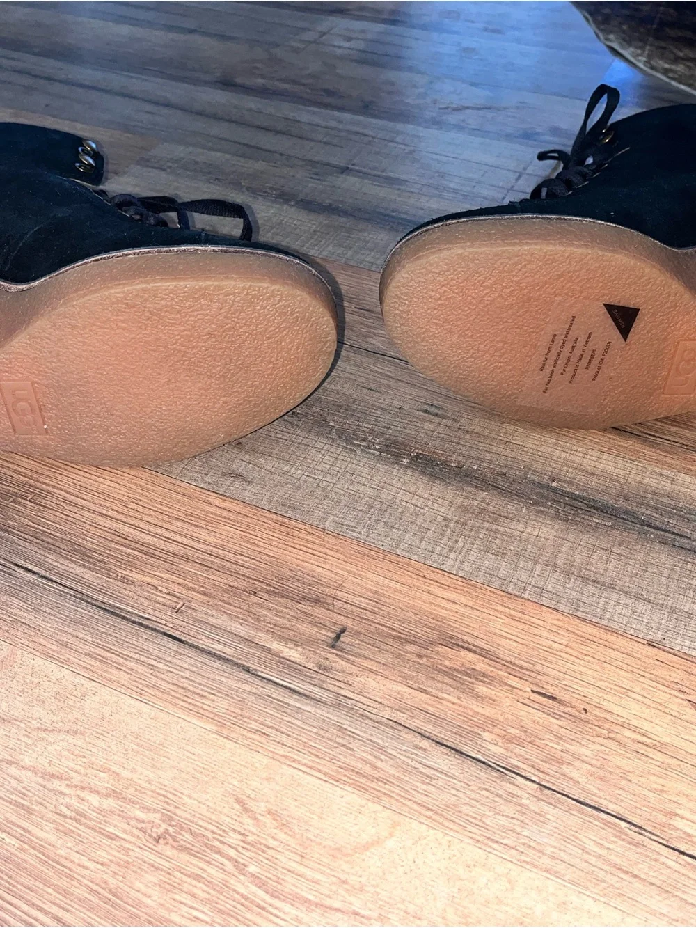 UGG Black Suede Lace-Up Shearling Ankle Boots with Platform Sole